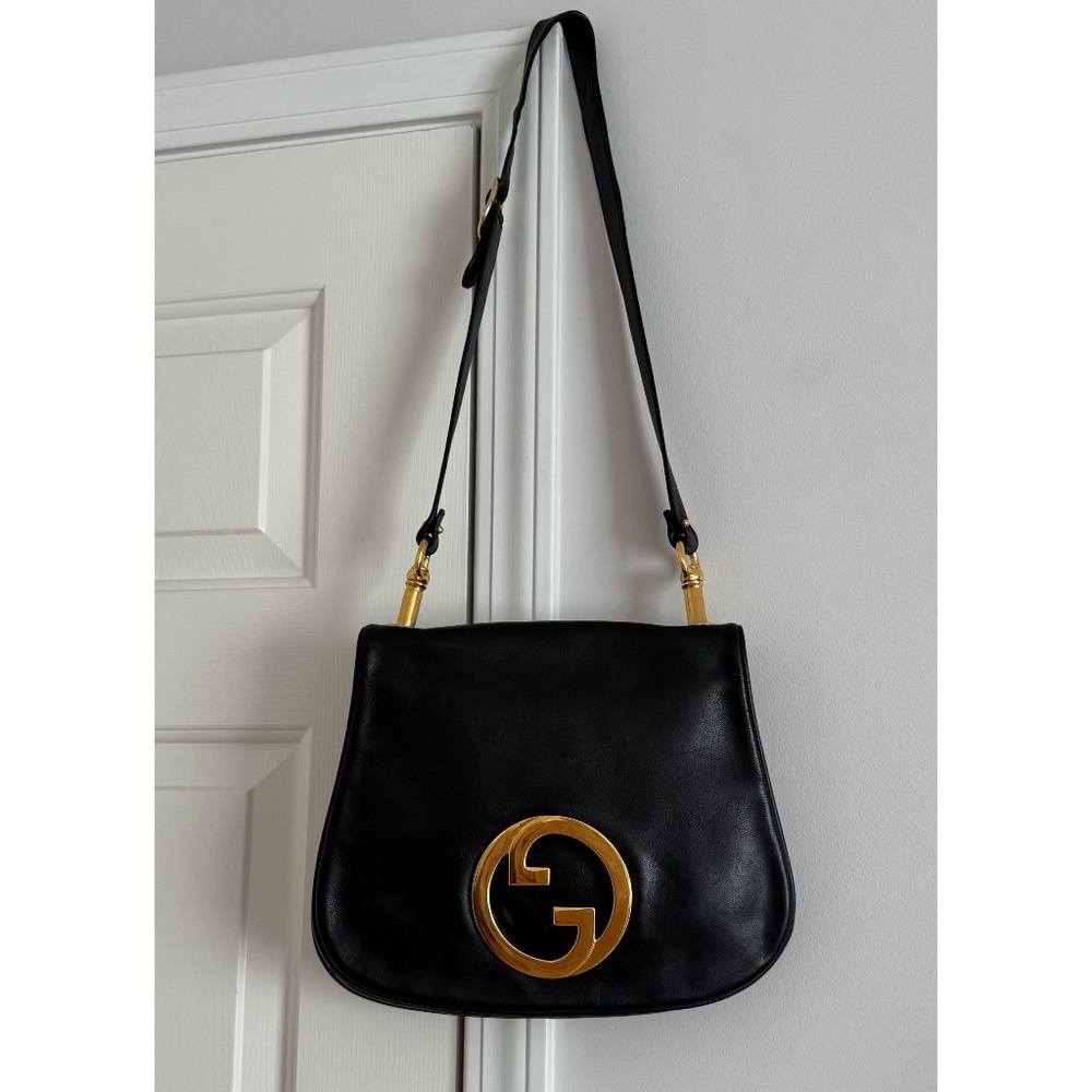 Certified Authentic Vintage Gucci Blondie Black Leather Flap Shoulder Bag, COA